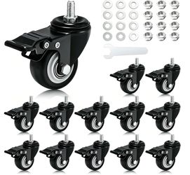 2 Inch Swivel Caster Wheels Set Of 8 Metric M8 15mm Threaded Stem Rubber Wheels Double Locking 440 Lb Capacity For Cart Desk Furniture Carpet Hardwood