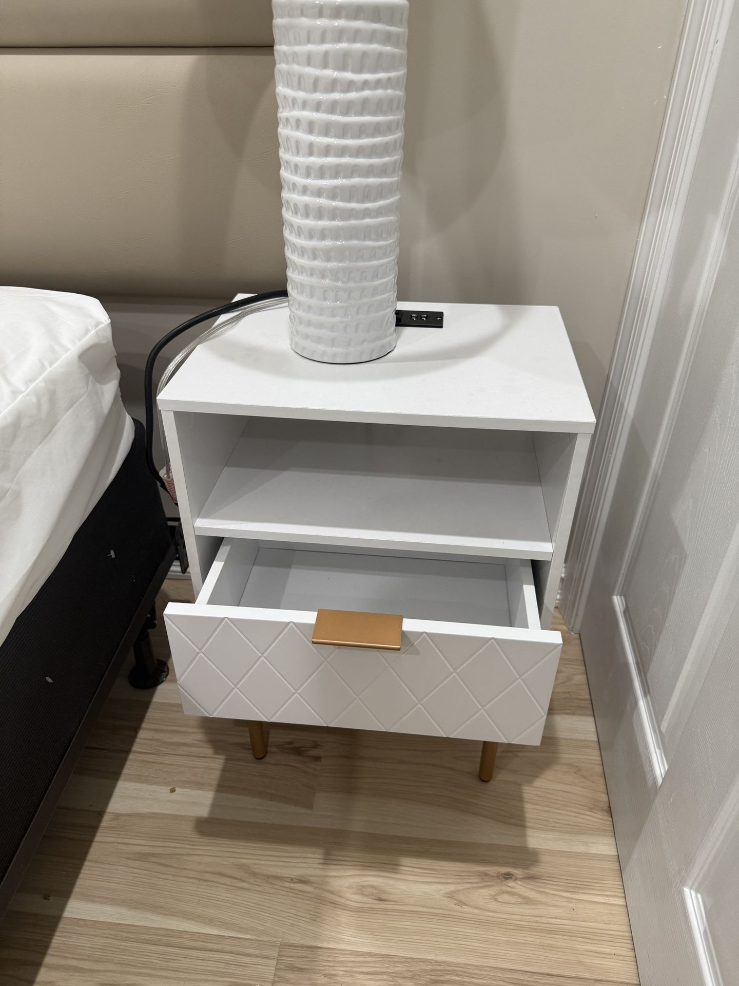 White Nightstand with Charging Station