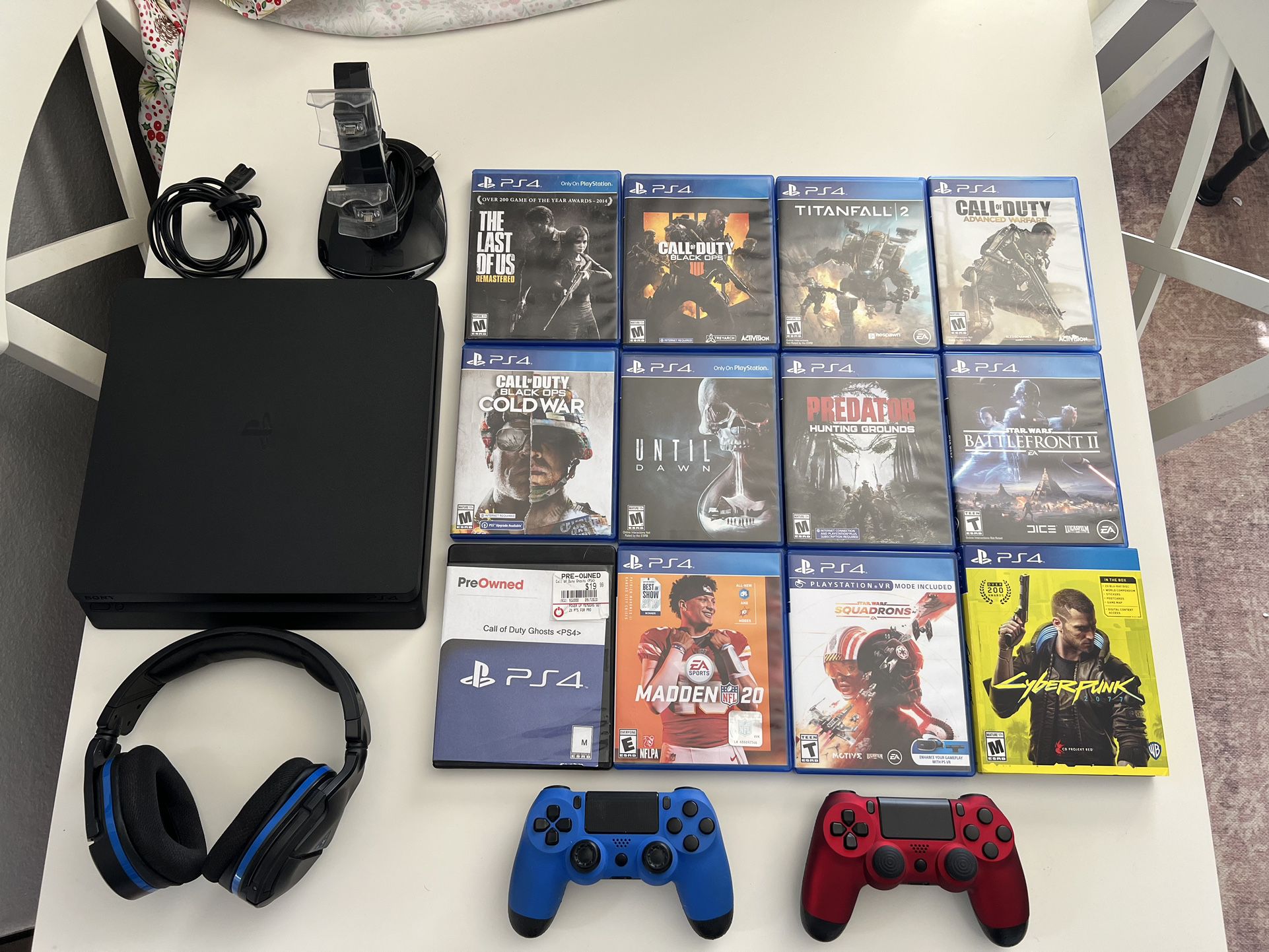 PlayStation 4 Slim, With 2 Controllers, Wireless Headset, and Games!