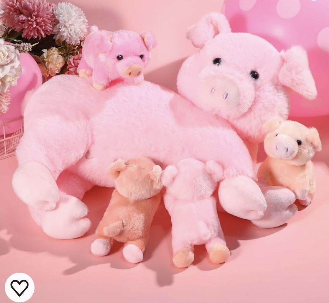 Honoson Nurturing Pig Stuffed Animal with Babies, Soft Cuddly Piggy Plush Set