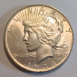 High grade 1934-D Peace Dollar unc
Mint luster.
Great strike. Looks MS62/63.
