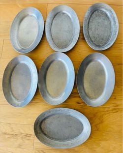 Serving platters/plates, silver metal, Town and Country, 7 total, 8”X12” oval.