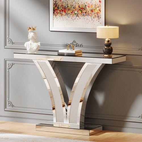 Mirrored Console Table, Modern Silver Entryway Table
