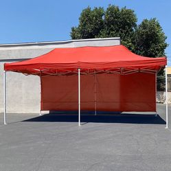 (New in box) $205 Heavy Duty 10x20 FT Easy Popup Canopy with (2) Sidewalls, Color Blue or Red