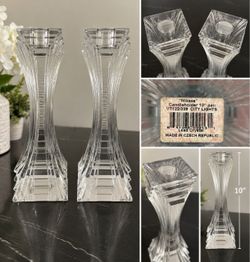 Mikasa City Lights Lead Crystal 10” Candlesticks – Pair