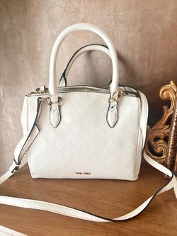 Nine West White Embossed Satchel Handbag