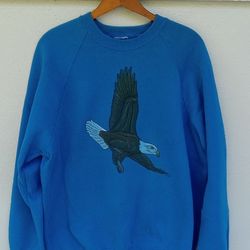 Vintage 80s Eagle Sweatshirt Hand Painted Large