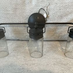 Like New Allen + Roth 3-Light Bathroom Vanity Wall Light Fixture – Bronze/Glass. See Description