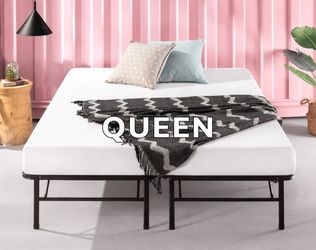 Queen Folding Metal Platform Bed Frame – No Box Spring Needed –