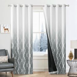 Metro Parlor Ombre Full Blackout Curtains 108 Inches Long 2 Panels For Living Room Bedroom Grey White Moroccan Geo Patterned Room Darkening Thermal In