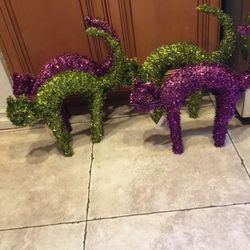 4 Large Tinsel Halloween Cats With Arched Backs 