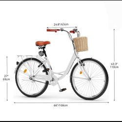 Uforic 26 Inch Beach Cruiser Bike for Women -1 Speed Commute Bike for Adults - Womens Bicycle with Adjustable
Seat in White