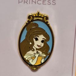 Disney Princess Belle Portrait Oval Frame Enamel Metal Pin Crown Design Accent