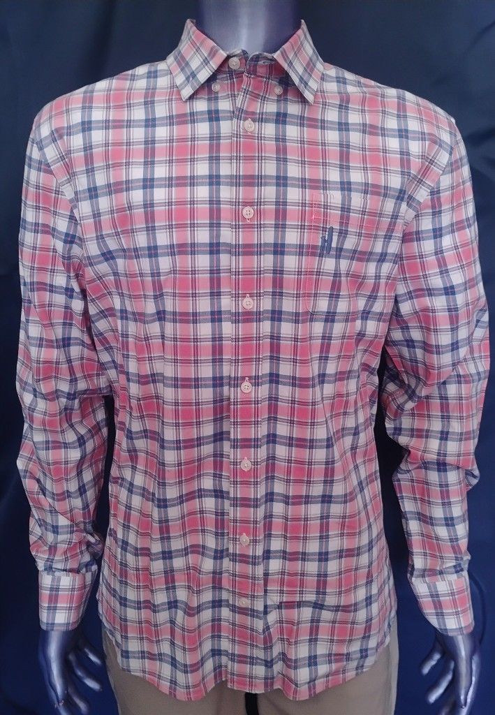 Johnnie-O Button-Up Shirt Men’s Large Pink Blue Plaid Long Sleeve Casual

