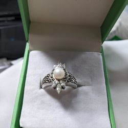 925 Silver Ring With Pearl Size 7
