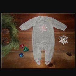 Baby Gap Boy Girl 3-6M Gray Warm Velour Lined Christmas Outfit Romper

