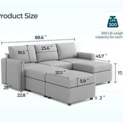 6 piece Convertible Modular Sleeper Sofa Bed with Storage,Light Gray