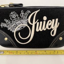 Vintage Juicy Couture Wristlet Purse Zipper with Logo Y2K Velour Black Terry