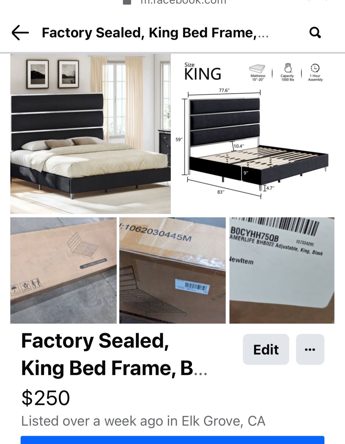 New King bed frame Black