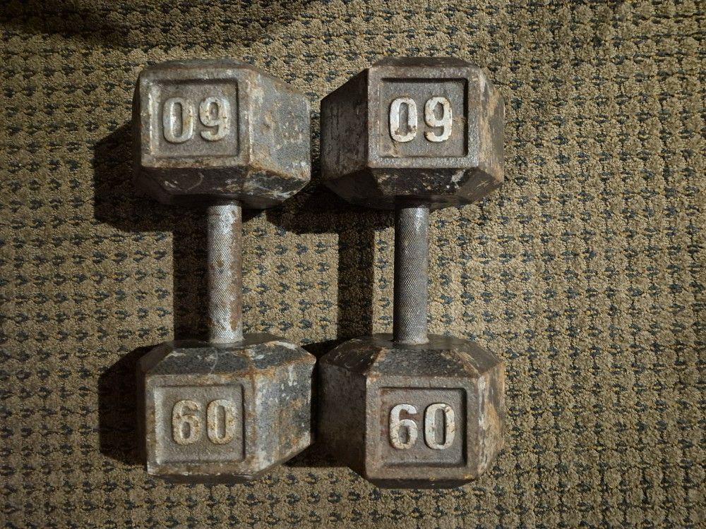 Pair Of 60 Pound Dumbells And Bench