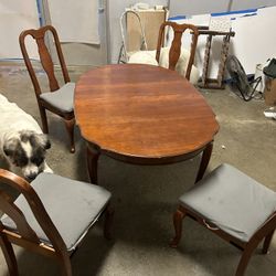 Antique Dining Table With 4 Matching Chairs