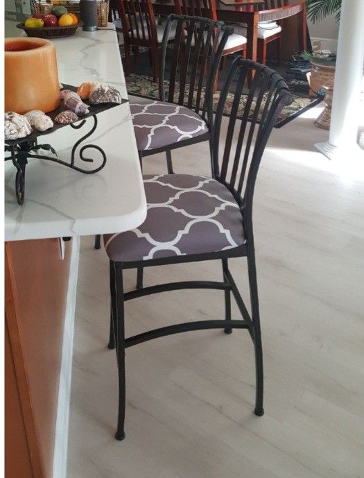 2 Bar Stools, $20 EACH, black metal, washable seat covers