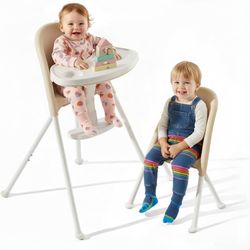 Foldable High Chair, Space-Saving Portable Baby High Chair with Removable Double Tray, Modern Convertible Baby Feeding Chair, Lightweight, Easy to Cle