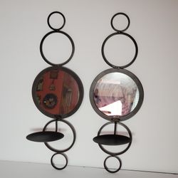 2 Metal Candle Holders with Mirrors