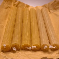 Handmade 100% Natural Beeswax Taper Candles Set of 6 Rolled Honeycomb 8” x 1”