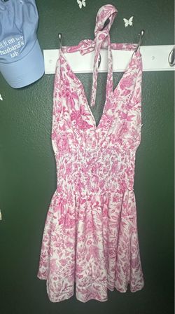 Pink Floral Halter Mini Dress