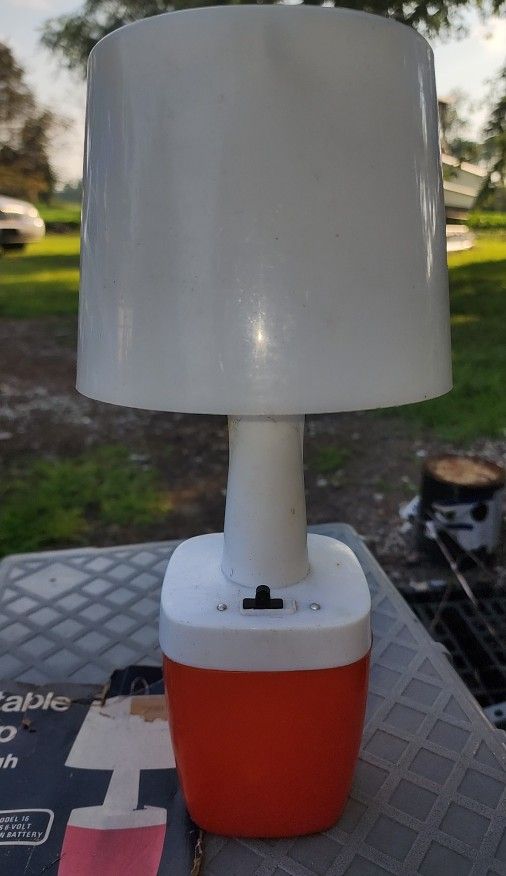 Portable Lamp 12 1/4" High For Indoor / Outdoor Light. Orange Emergency Lantern Uses 6 Volt Battery