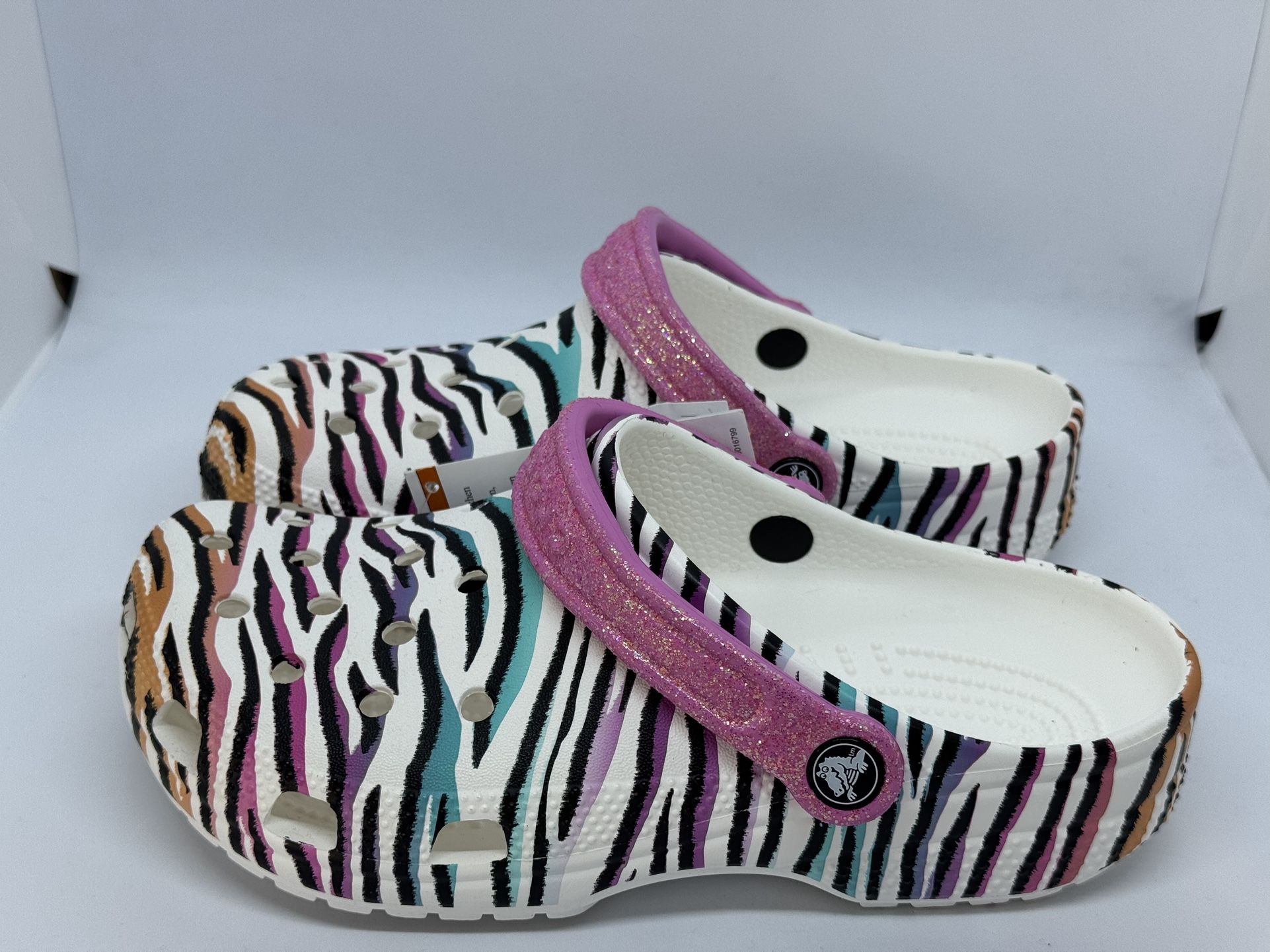 Kids Crocs Classic Zebra Print Glitter size J5