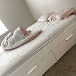 Queen Bed Frame With 4storage Drawer + Mattress