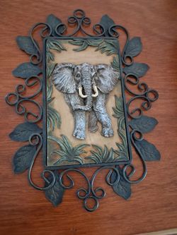 Elephant Relief Wall Plaque with Metal Frame