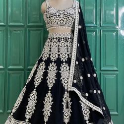 Elegant Black and White Embroidered Lehenga 