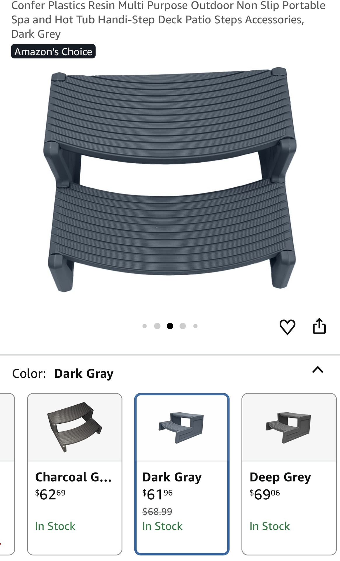 Confer Plastics Resin Multi Purpose Outdoor Non Slip Portable Spa and Hot Tub Handi-Step Deck Patio Steps Accessories, Dark Grey