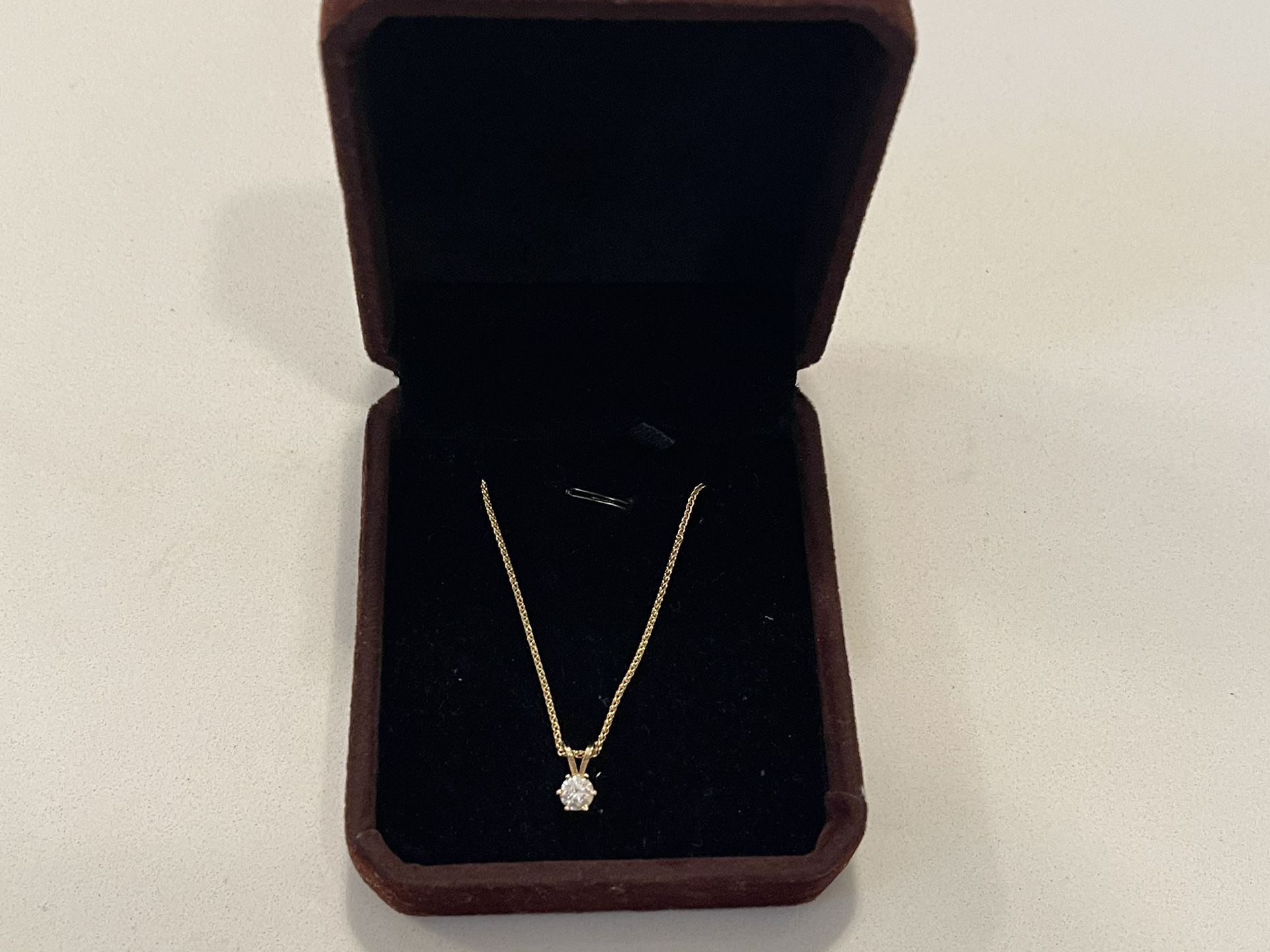 Dainty 10kt Gold Chain With .55ct Colorless Diamond Solitaire Pendant Set In 14kt Gold