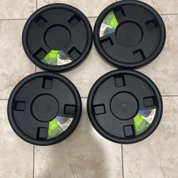 Mainstays 14.5 inch Round Resin Black Plant Caddy with Locking Wheels