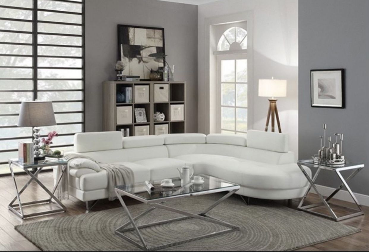 NEW! White Leather Sectional Sofa Couch