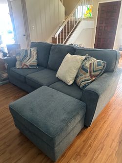 Teal Blue Sofa with Ottoman
