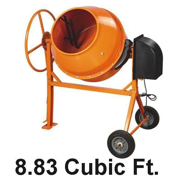 8.83 Cubic Feet Electric Cement Concrete Stucco Mixer New Heavy Duty 1 3/8 HP