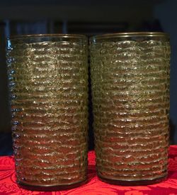 Vintage Mid-Century Olive Green Textured Highball Glasses – Set of 2