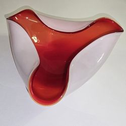 Handkerchief Folded Red White Encased Ashtray 6" Trinket Dish Abstract Triangle 