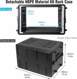 Diandian 6U Rack Case Shallow 11" Depth, Rackmount Flight Case Shock Mount