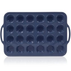 Mini Silicone Muffin Pan with Metal Frame, Non Stick Silicone Cupcake Pan with Handles 24 Cup, BPA Free Silicon Muffin Tin Tray Small for baking, egg 