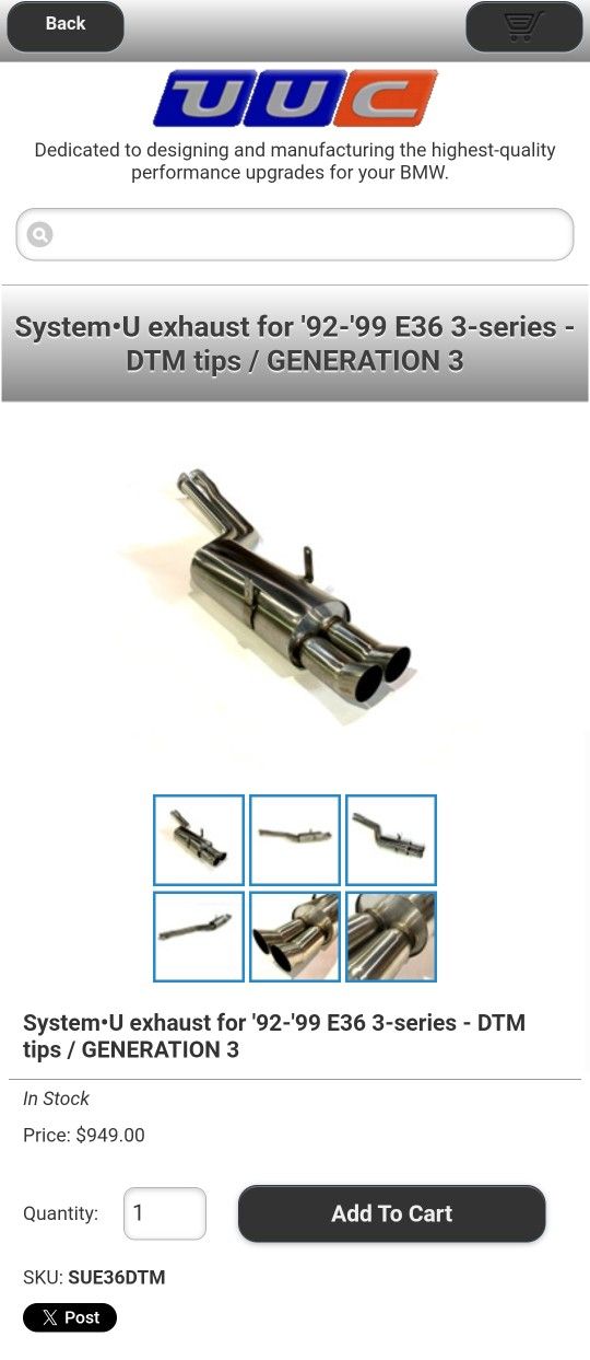 Uuc Bmw E36 M3 Axle Back Exhaust