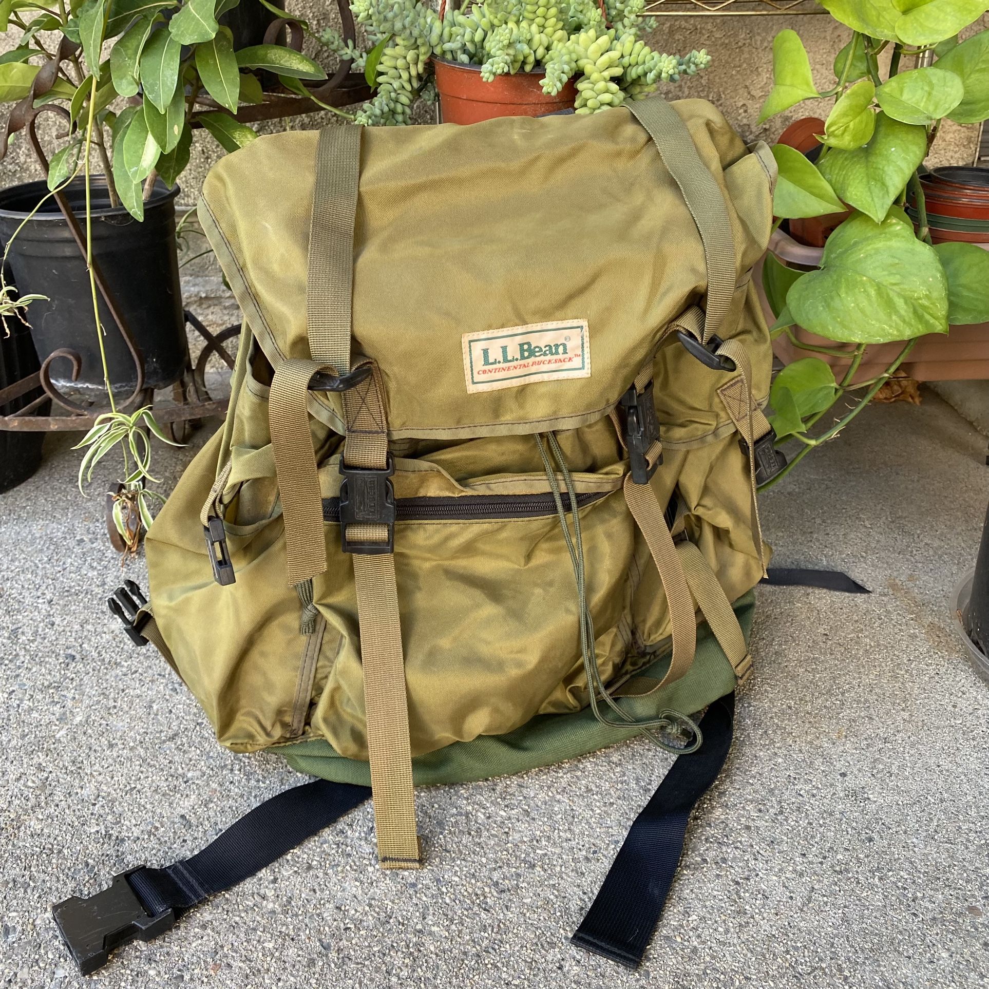 Vintage Rare LL Bean Green Faded Continental Rucksack Backpack Hiking Utility