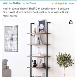 5- Shelf Oak Wood Ladder Book Shelf