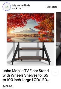 unho Large Mobile Rolling TV Stand with Wheels
