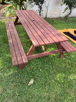 Wooden Picnic Table with Built-In Benches